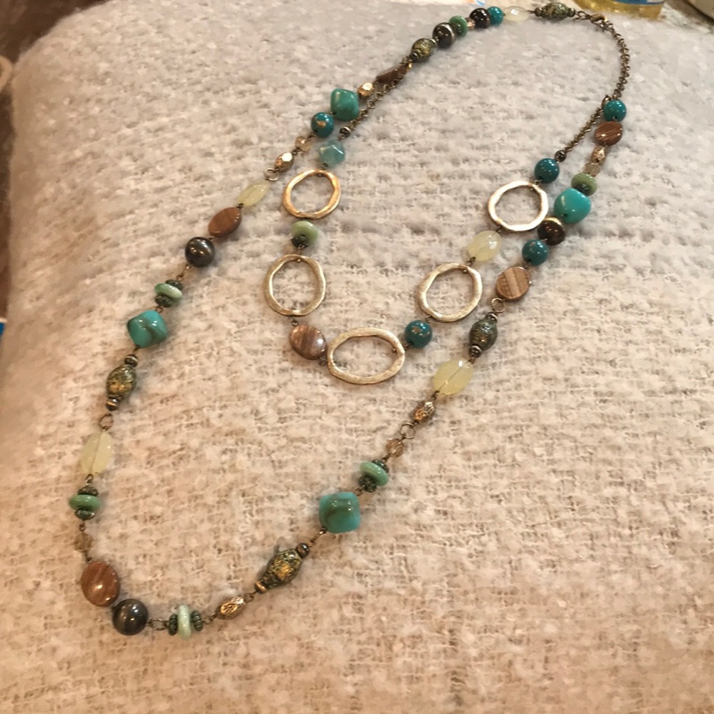 🦋*Premier Designs* Teal & Brown Beaded Necklace🦋